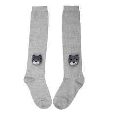 Unisex Cotton Grey Calf Length Kids Long Bear Face Socks-SK971andF34