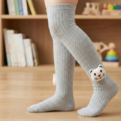 Unisex Cotton Grey Calf Length Kids Long Tiger Face Socks-SK1492andF37
