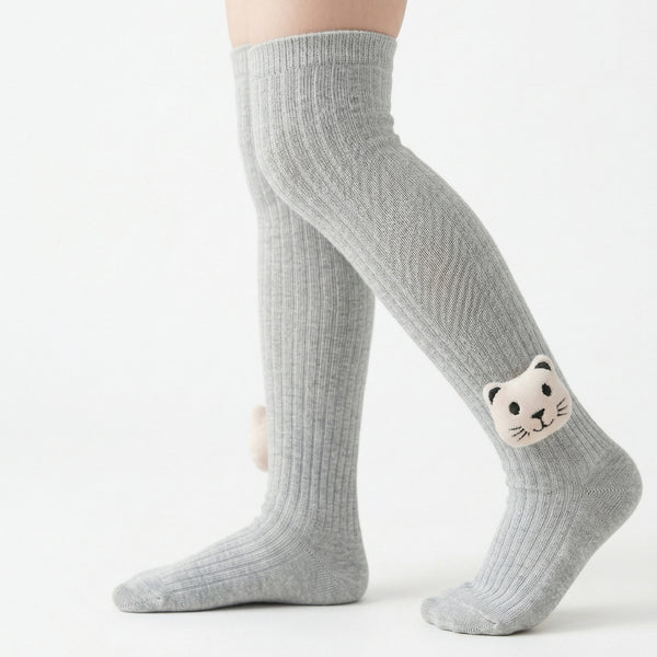 Unisex Cotton Grey Calf Length Kids Long Tiger Face Socks-SK1070andF37