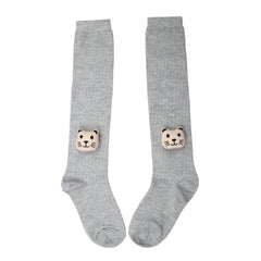 Unisex Cotton Grey Calf Length Kids Long Tiger Face Socks-SK1492andF37