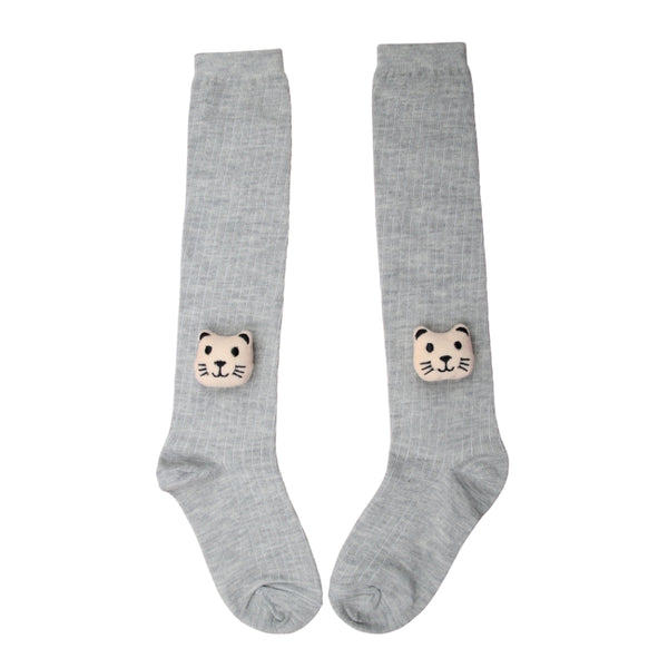 Unisex Cotton Grey Calf Length Kids Long Tiger Face Socks-SK971andF37
