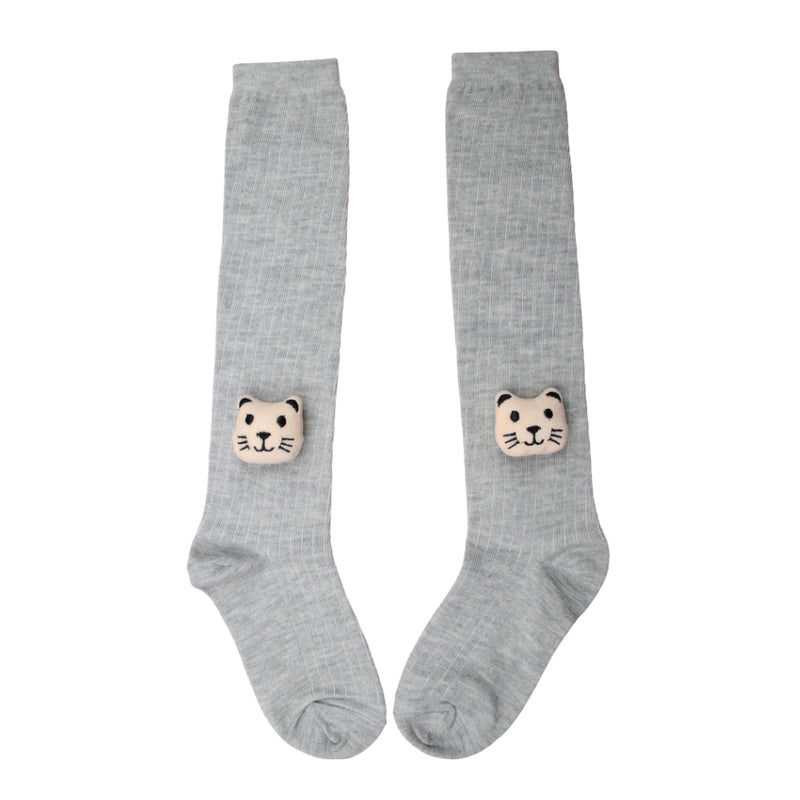 Unisex Cotton Grey Calf Length Kids Long Tiger Face Socks-SK1070andF37