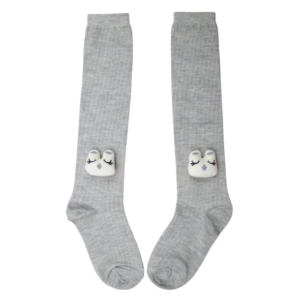 Unisex Cotton Grey Calf Length Kids Long Rabbit Face Socks-SK1070andF39