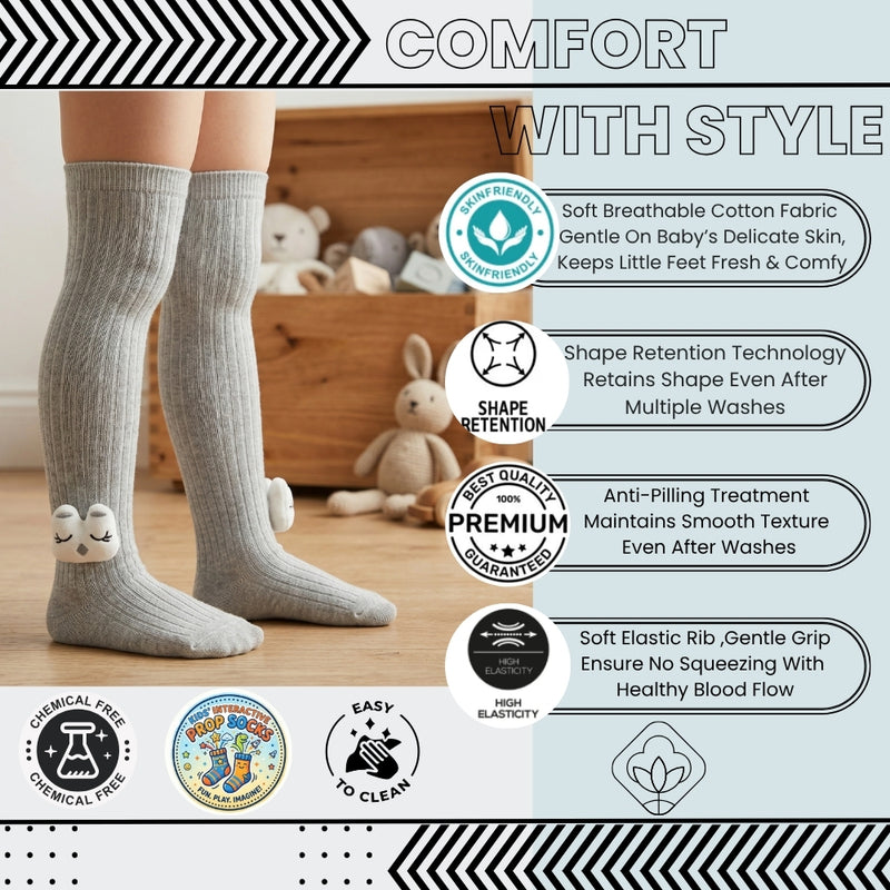 Unisex Cotton Grey Calf Length Kids Long Rabbit Face Socks-SK1070andF39