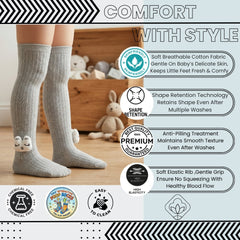 Unisex Cotton Grey Calf Length Kids Long Rabbit Face Socks-SK971andF39