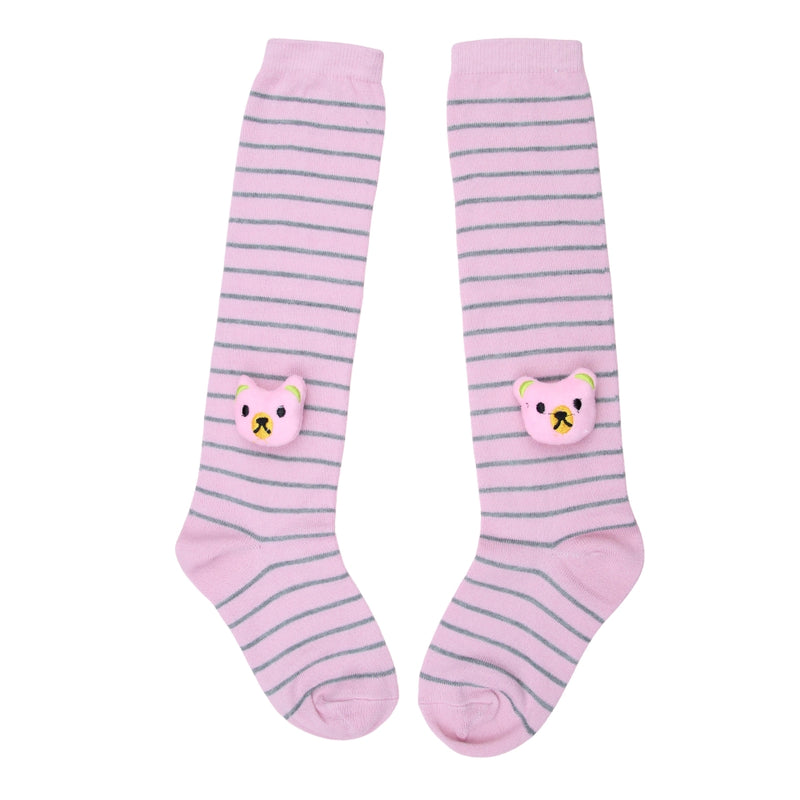 Unisex Cotton Pink Calf Length Kids Long Bear Face Socks-SK1494andF03