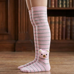 Unisex Cotton Pink Calf Length Kids Long Bear Face Socks-SK1494andF03