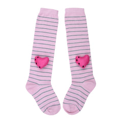 Unisex Cotton Pink Calf Length Kids Long Heart Face Socks-SK1494andF12