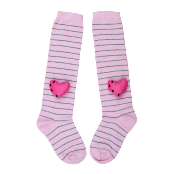 Unisex Cotton Pink Calf Length Kids Long Heart Face Socks-SK1152andF12