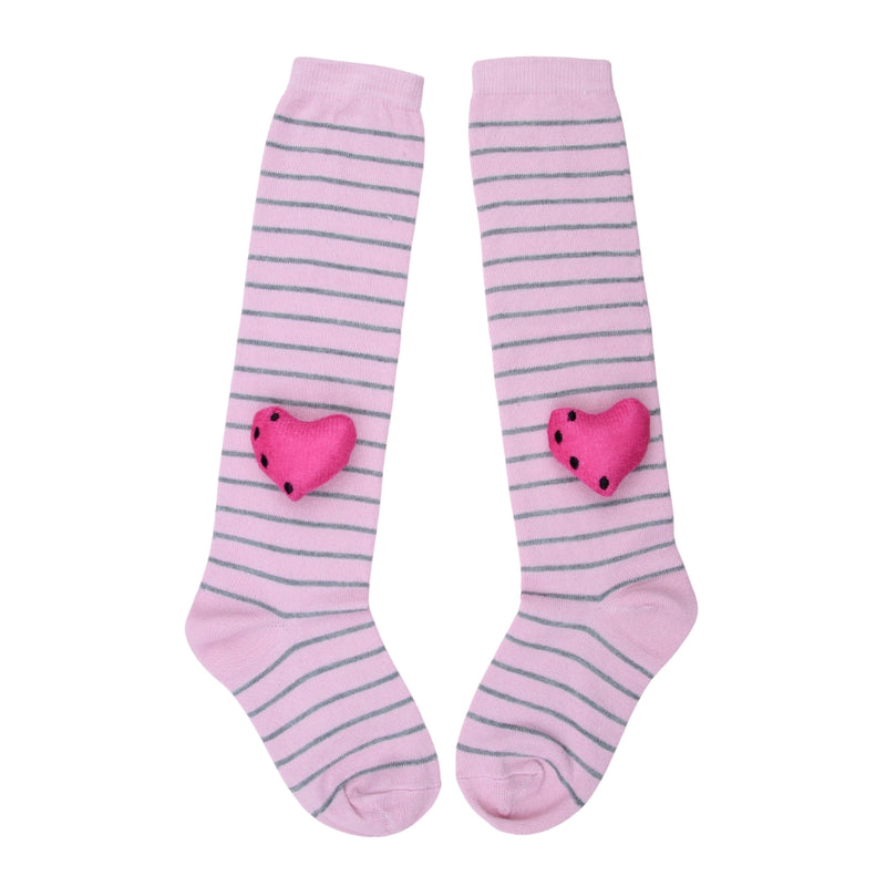 Unisex Cotton Pink Calf Length Kids Long Heart Face Socks-SK1152andF12