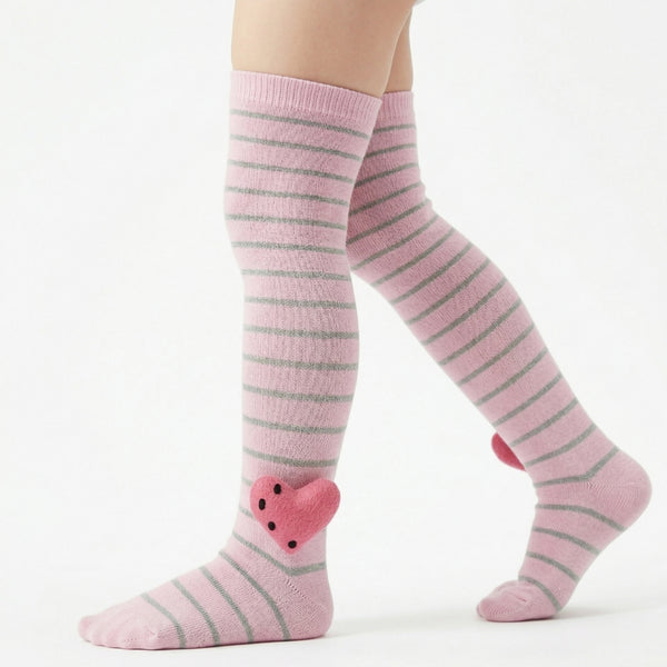 Unisex Cotton Pink Calf Length Kids Long Heart Face Socks-SK1074andF12