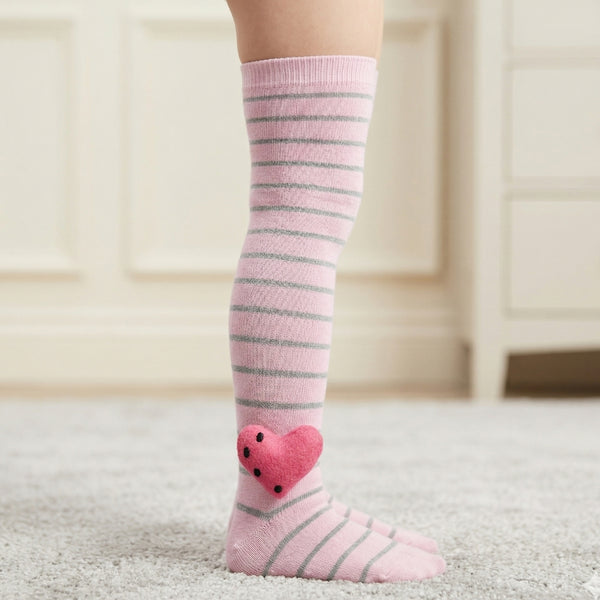 Unisex Cotton Pink Calf Length Kids Long Heart Face Socks-SK1494andF12