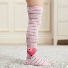 Unisex Cotton Pink Calf Length Kids Long Heart Face Socks-SK1152andF12