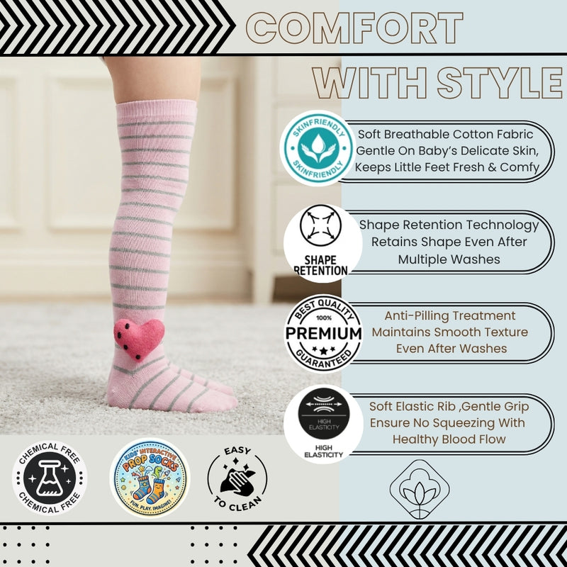 Unisex Cotton Pink Calf Length Kids Long Heart Face Socks-SK1074andF12