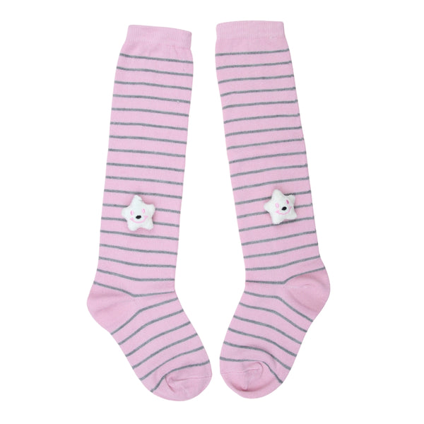Unisex Cotton Pink Calf Length Kids Long Smiley Star Face Socks-SK1152andF31