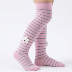 Unisex Cotton Pink Calf Length Kids Long Smiley Star Face Socks-SK1152andF31