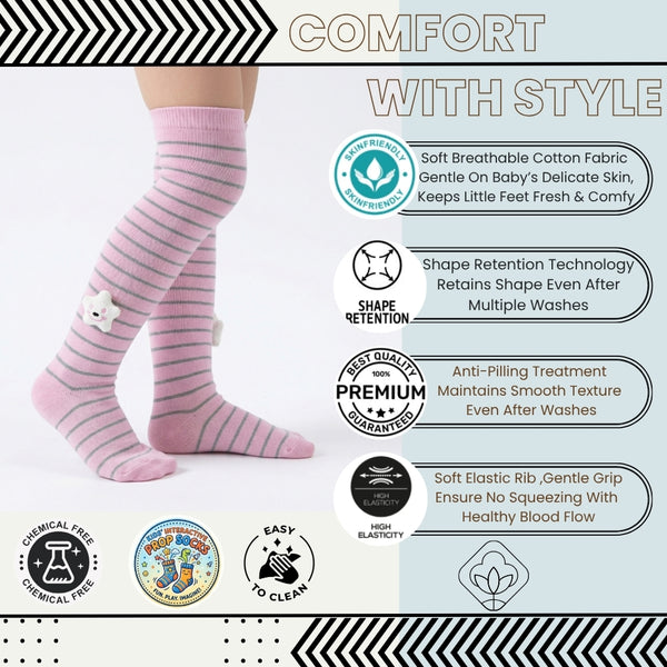 Unisex Cotton Pink Calf Length Kids Long Smiley Star Face Socks-SK1074andF31