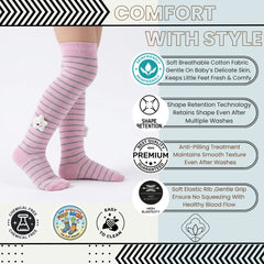 Unisex Cotton Pink Calf Length Kids Long Smiley Star Face Socks-SK1152andF31