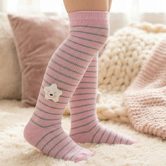 Unisex Cotton Pink Calf Length Kids Long Smiley Star Face Socks-SK1494andF31