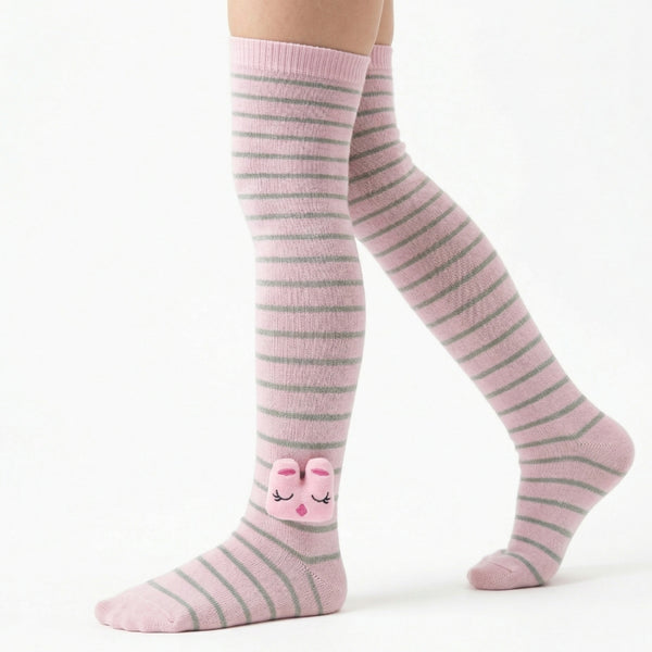 Unisex Cotton Pink Calf Length Kids Long Rabbit Face Socks-SK1152andF40
