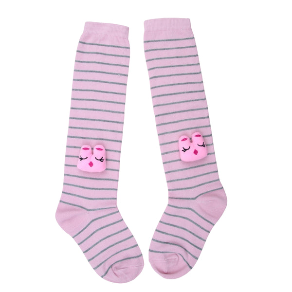 Unisex Cotton Pink Calf Length Kids Long Rabbit Face Socks-SK1074andF40