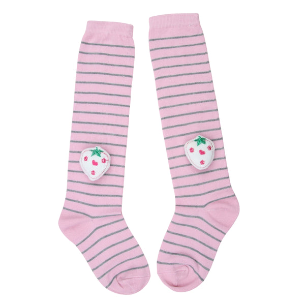 Unisex Cotton Pink Calf Length Kids Long Strawberry Face Socks-SK1152andF44