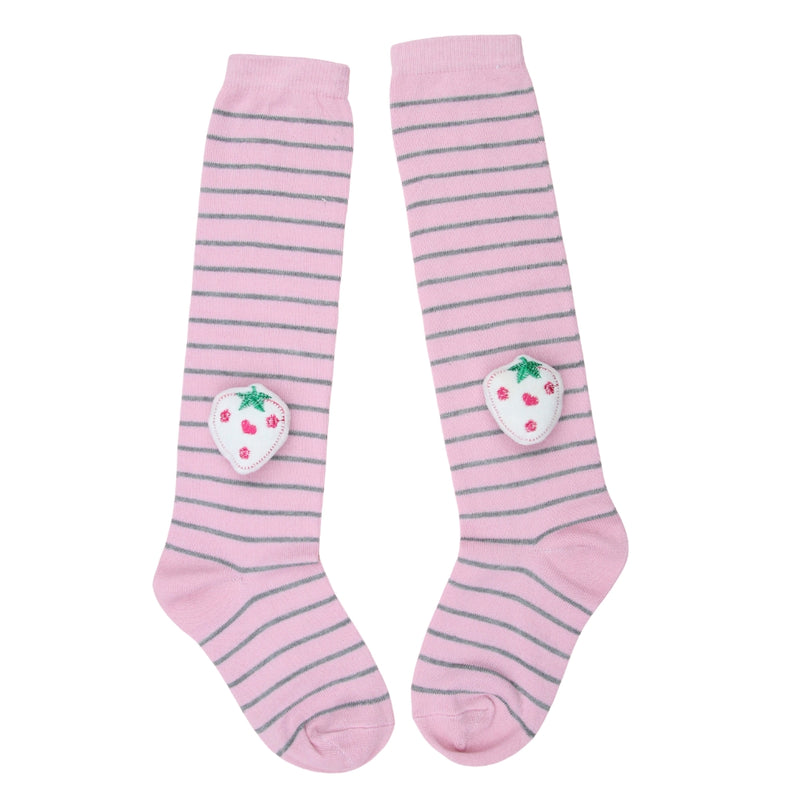 Unisex Cotton Pink Calf Length Kids Long Strawberry Face Socks-SK1152andF44