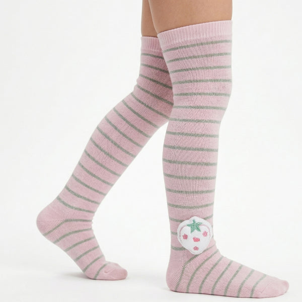 Unisex Cotton Pink Calf Length Kids Long Strawberry Face Socks-SK1152andF44