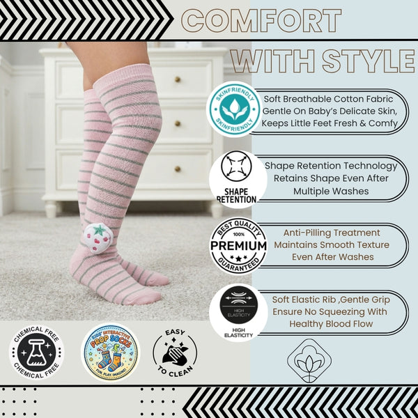 Unisex Cotton Pink Calf Length Kids Long Strawberry Face Socks-SK1074andF44