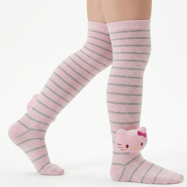 Unisex Cotton Pink Calf Length Kids Long Cat Face Socks-SK1494andF40