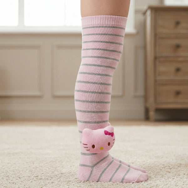 Unisex Cotton Pink Calf Length Kids Long Cat Face Socks-SK1152andF47
