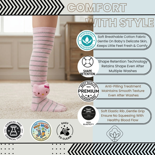 Unisex Cotton Pink Calf Length Kids Long Cat Face Socks-SK1152andF47