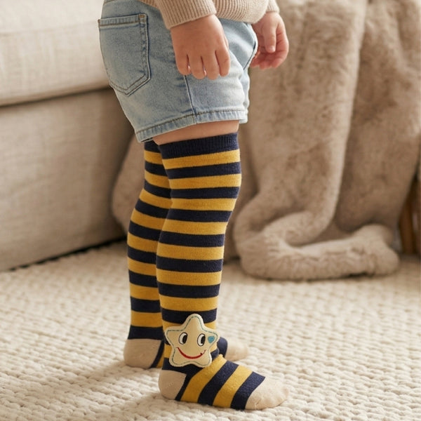 Unisex Cotton Multicolor Calf Length Kids Long Star Face Socks-SK1100andF13