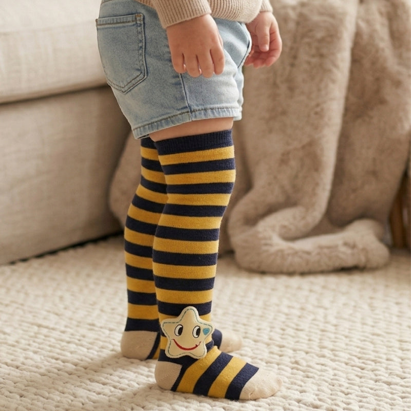 Unisex Cotton Multicolor Calf Length Kids Long Star Face Socks-SK1100andF13