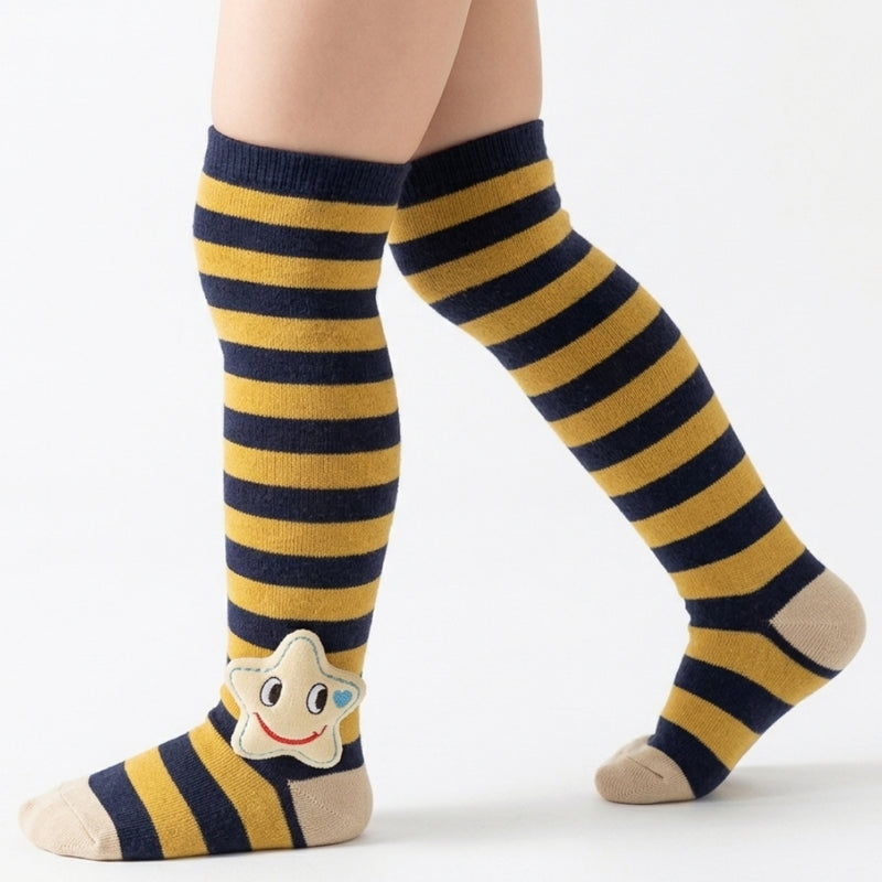 Unisex Cotton Multicolor Calf Length Kids Long Star Face Socks-SK1102andF13