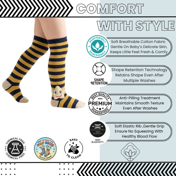 Unisex Cotton Multicolor Calf Length Kids Long Star Face Socks-SK1100andF13