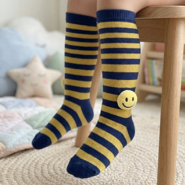 Unisex Cotton Multicolor Calf Length Kids Long Smiley Face Socks-SK1102andF15
