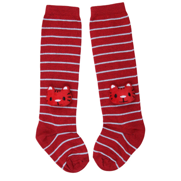 Unisex Cotton Red Calf Length Kids Long Cat Face Socks-SK1110andF04