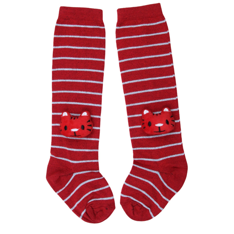 Unisex Cotton Red Calf Length Kids Long Cat Face Socks-SK1110andF04