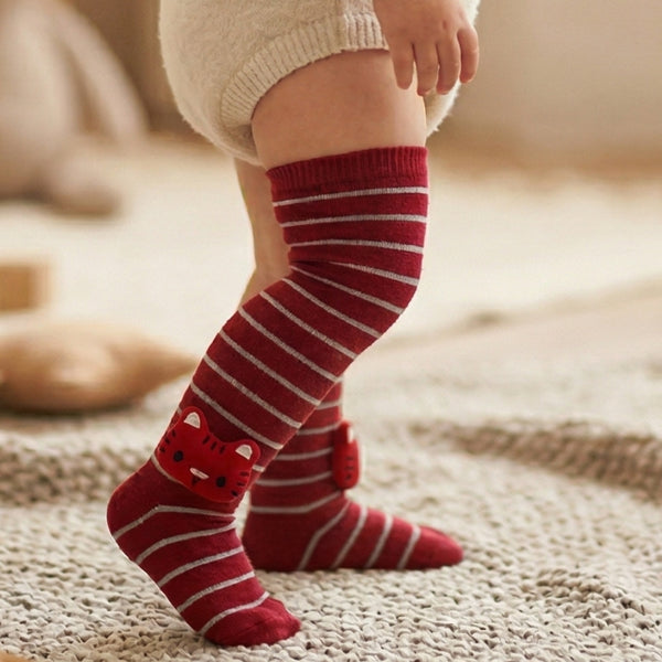 Unisex Cotton Red Calf Length Kids Long Cat Face Socks-SK1108andF04