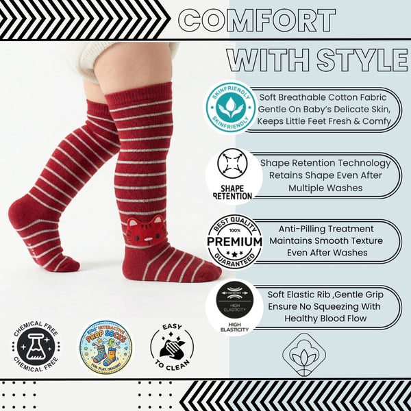 Unisex Cotton Red Calf Length Kids Long Cat Face Socks-SK1495andF04