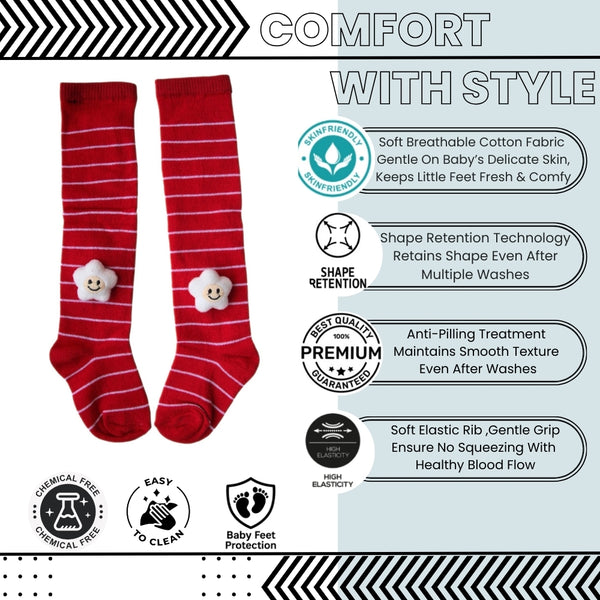Baby Unisex Cotton Calf Length Red Kids Long Smiley Star Face Socks-SK1108andF08