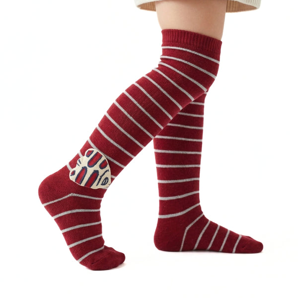 Unisex Cotton Red Calf Length Kids Long Fish Face Socks-SK1108andF11