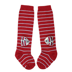 Unisex Cotton Red Calf Length Kids Long Fish Face Socks-SK1110andF11