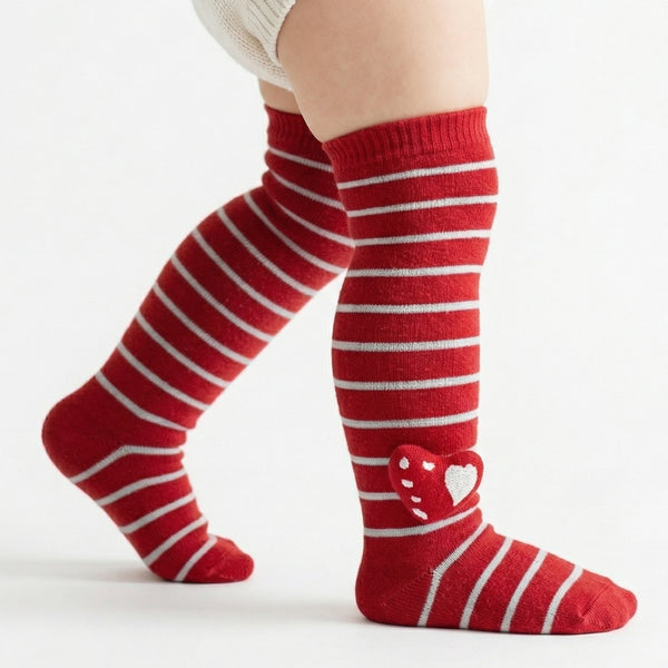 Unisex Cotton Red Calf Length Kids Long Heart Face Socks-SK1110andF17