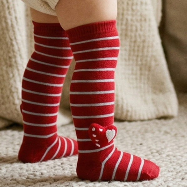 Unisex Cotton Red Calf Length Kids Long Heart Face Socks-SK1110andF17