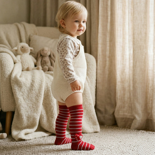 Unisex Cotton Red Calf Length Kids Long Heart Face Socks-SK1110andF17