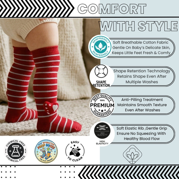 Unisex Cotton Red Calf Length Kids Long Heart Face Socks-SK1495andF17