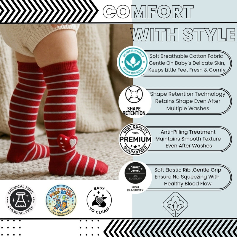 Unisex Cotton Red Calf Length Kids Long Heart Face Socks-SK1495andF17