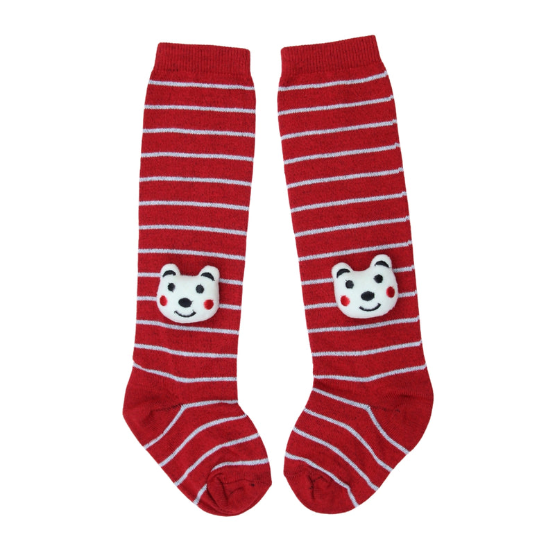 Unisex Cotton Red Calf Length Kids Long Bear Face Socks-SK1108andF21